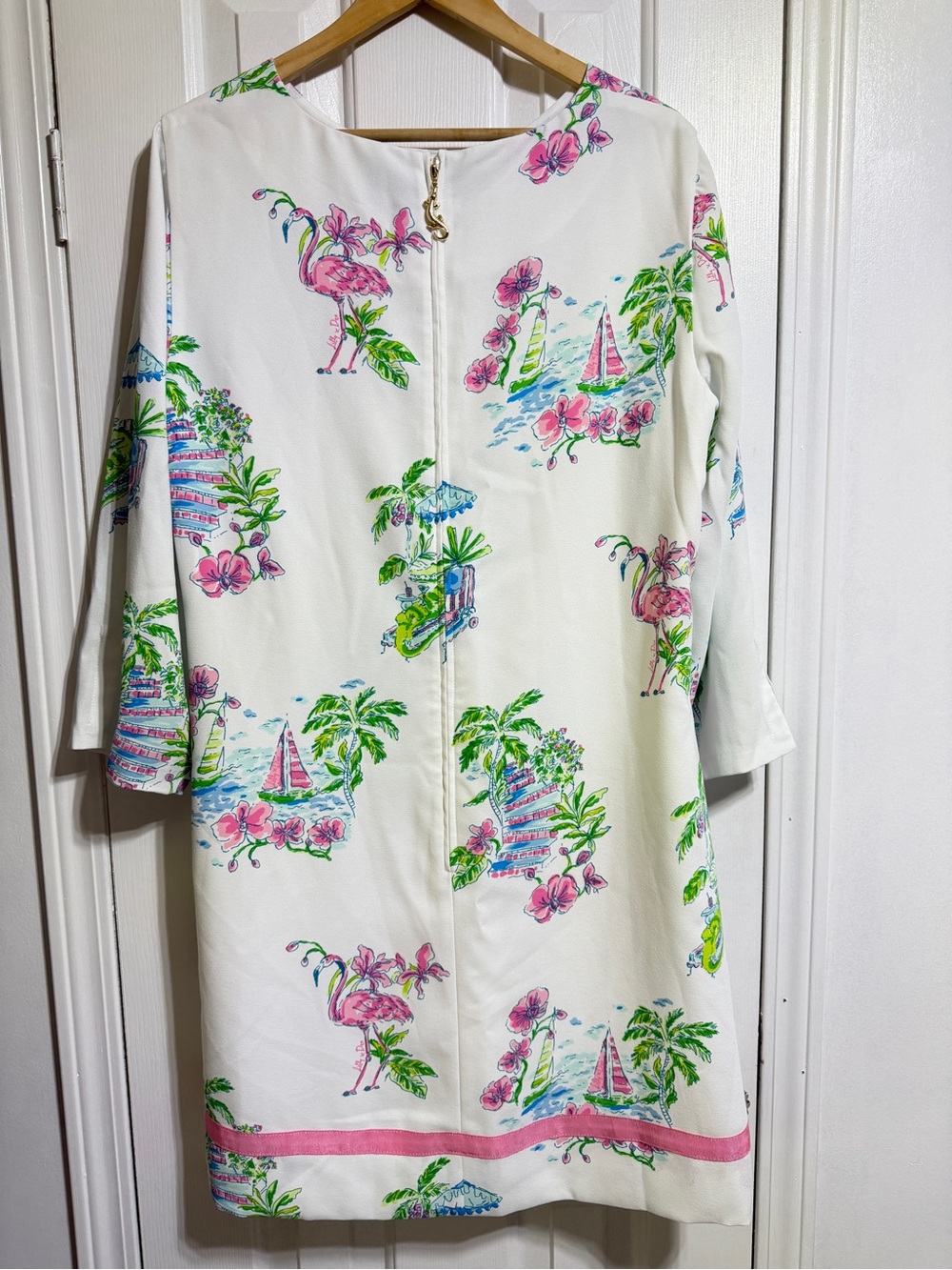 NWT Lilly Pulitzer Margaux 3/4 sleeve white pink flamingo beach palm dress 16 - Picture 7 of 10